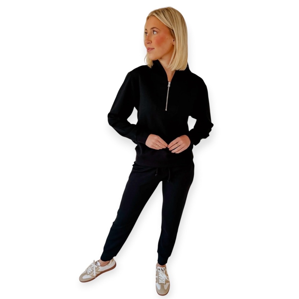 Softies DreamTech Women Black 1/4 Zip Jogger Set Size S 5200-2 Athleisure 2pc